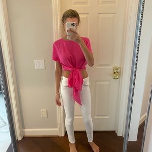 Alice + Olivia pink crop top with front tie